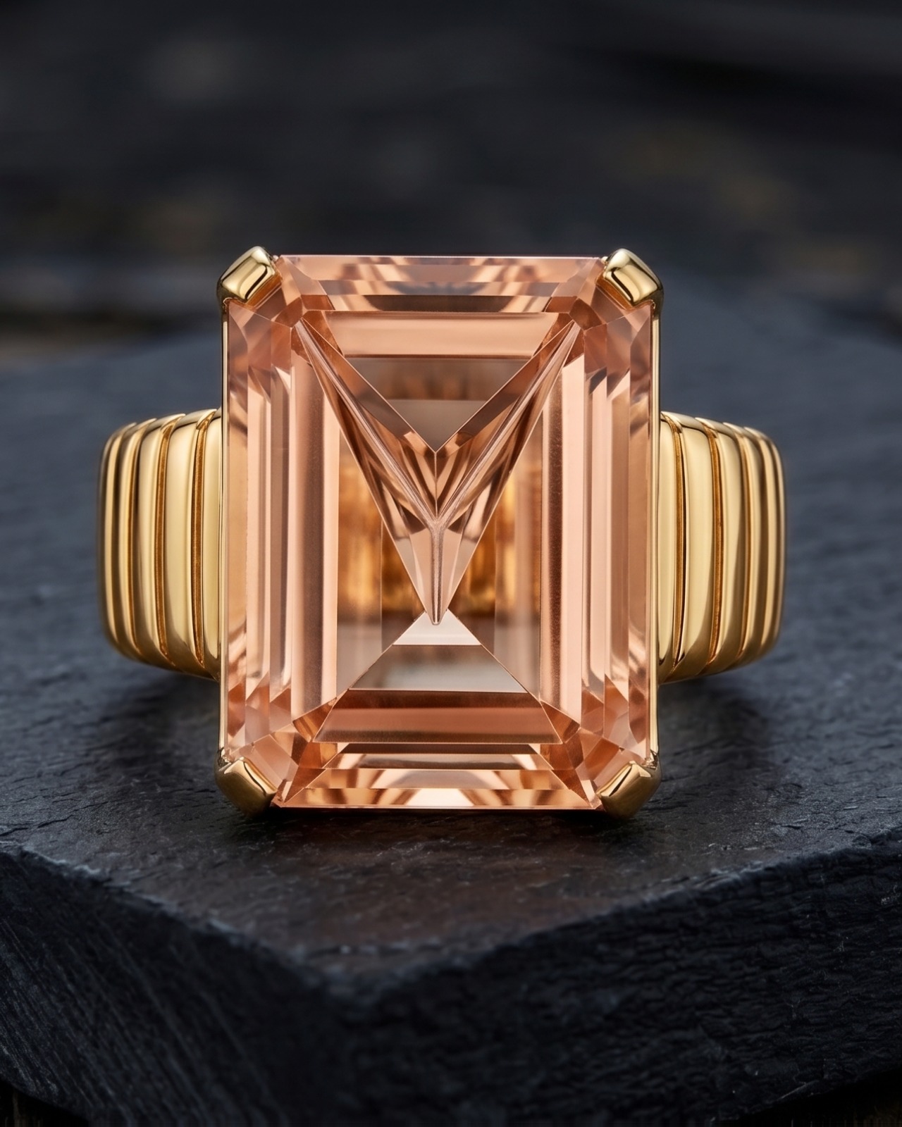 Solstice, an imperial topaz cocktail ring in fluted 18ct gold